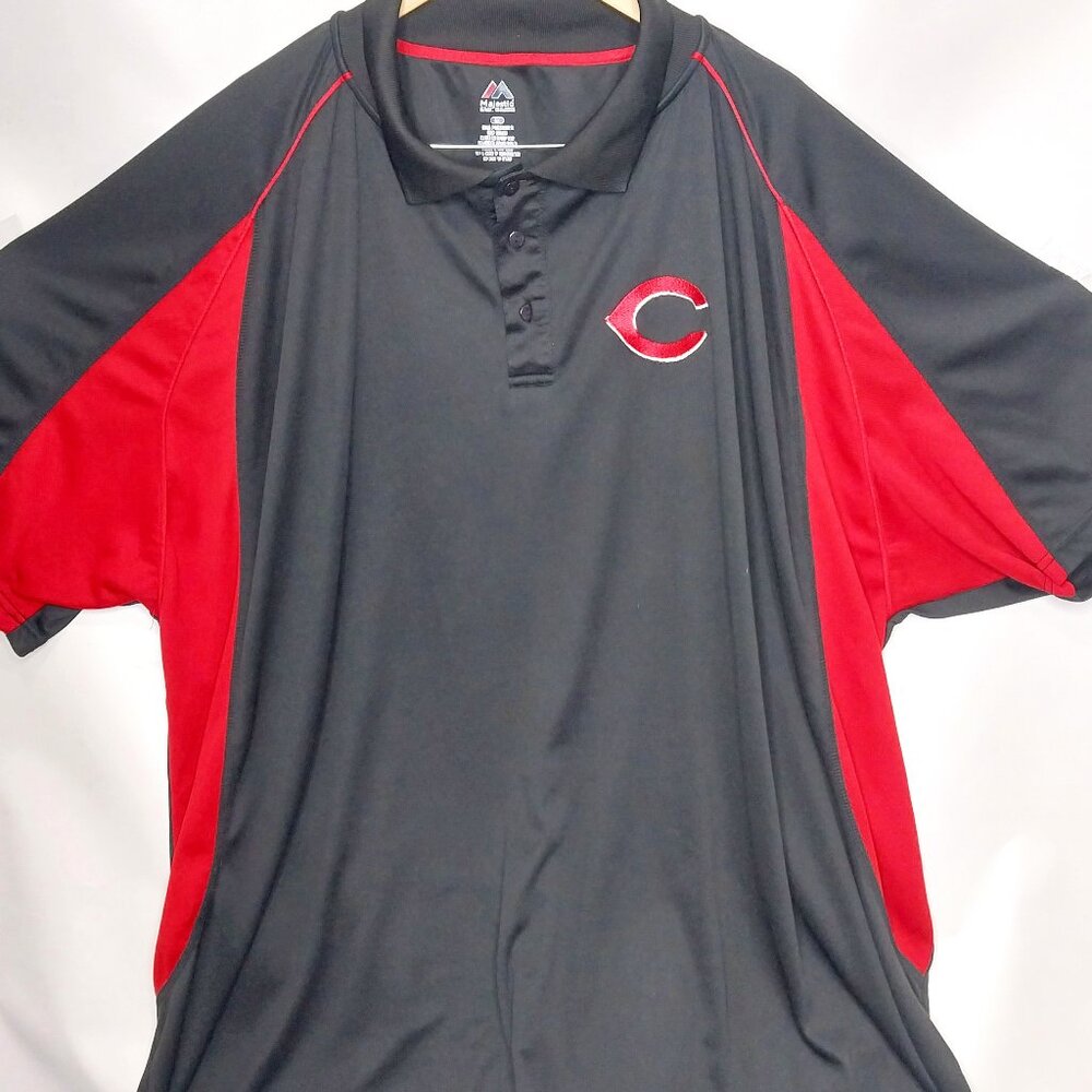 Majestic Cincinnati Reds MLB Men's Polo Shirt Big & Tall Black Red Size 6XL